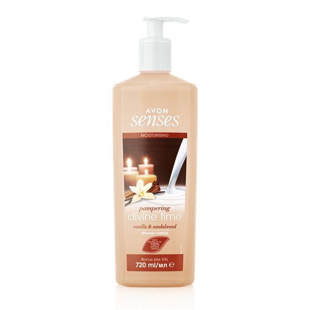 avon senses pampering divine time vanilya ve sandal agaci kokulu kremsi dus jeli 720 ml avon senses pampering divine time vanilya ve sandal agaci kokulu kremsi dus jeli 720 ml